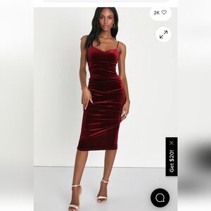 Lulu's Burgundy Velvet Midi Dress